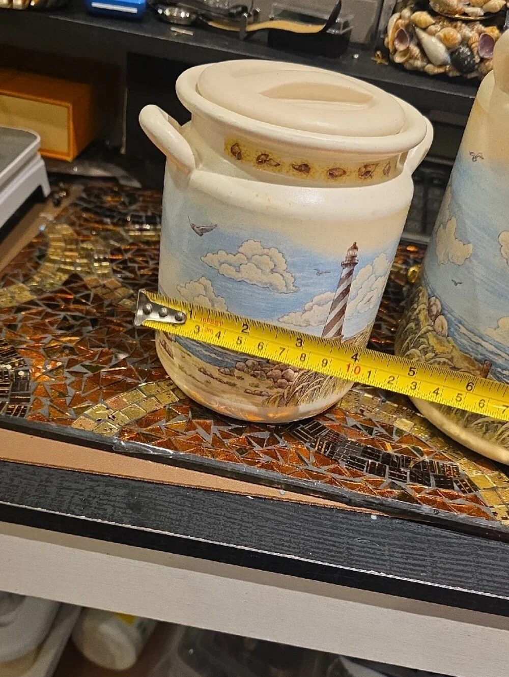 Vintage Cream Coastal Lighthouse Ceramic Canister Set